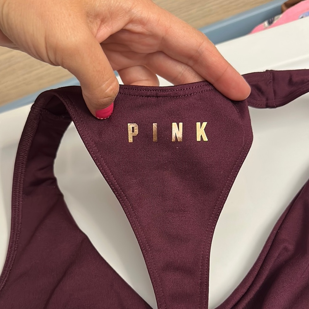 PINK Victoria's Secret Maroon Swim Top with V-Neck Twist Size Large - Picture 4 of 4